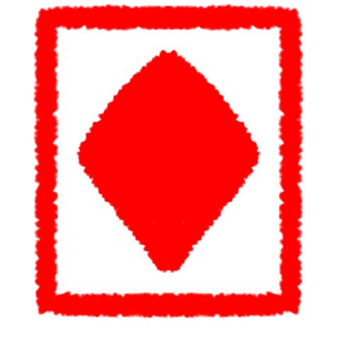 a red diamond on a white card with a red border
